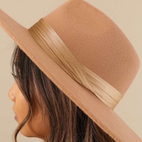 Brown/Tan Felt Fedora with Satin Band - Picture 3 of 3